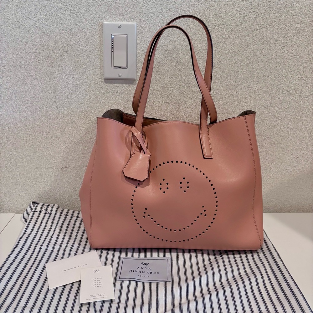 Anya Hindmarch Smiley Maxi Tote Powder Pink Dusty Rose